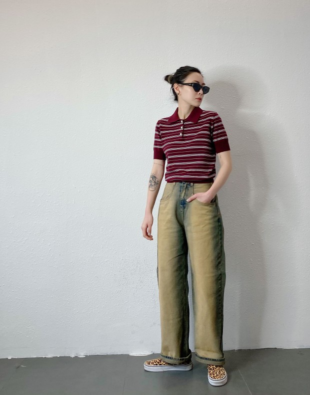 Burgundy Stripe Polo #250301